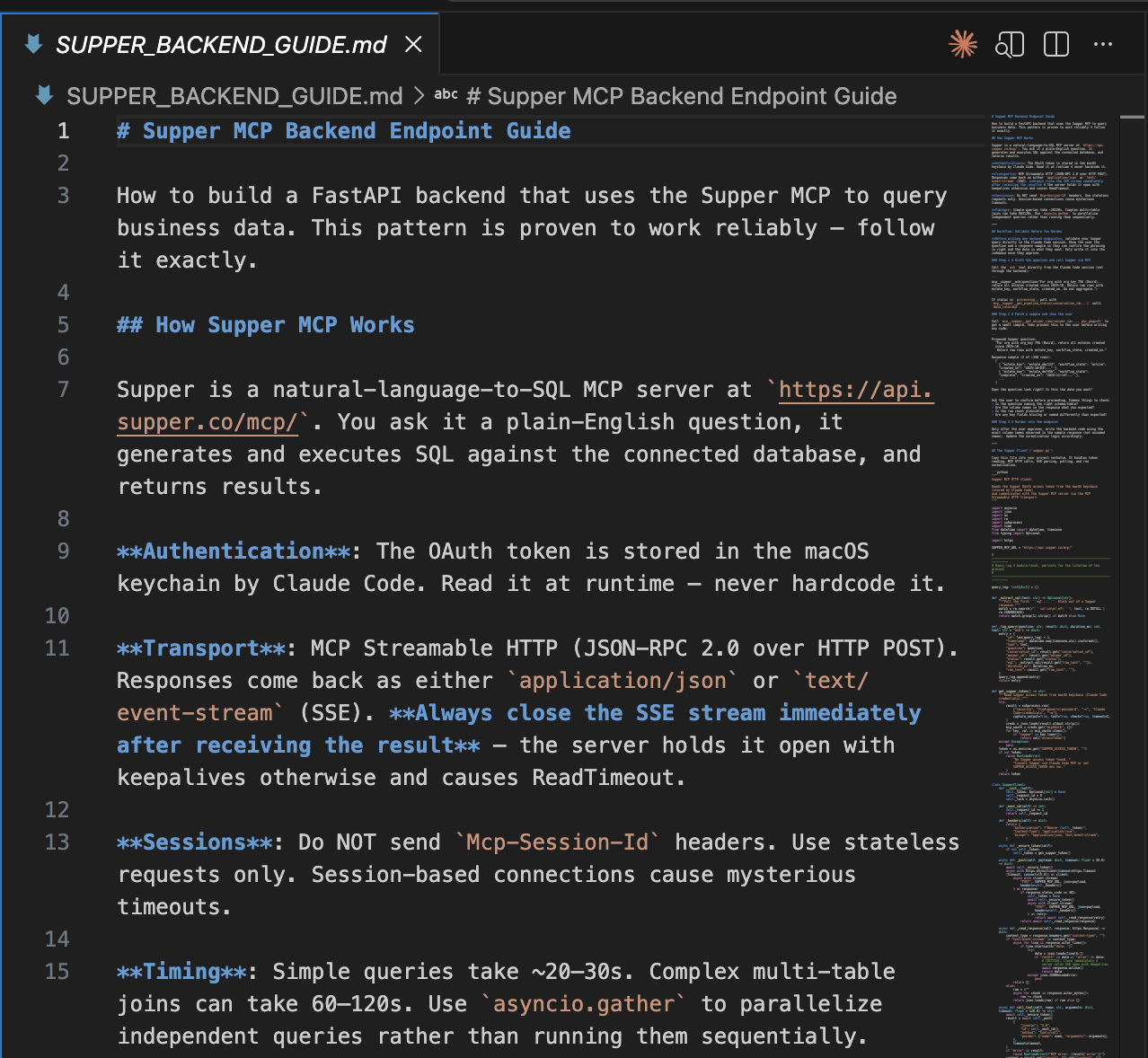 Claude Code drafting backend endpoints from real Supper queries.